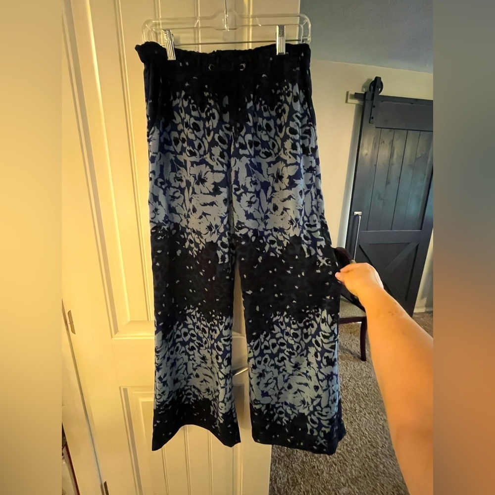 Jessica Simpson Piper Floral Blue Indigo Wide Leg Palazzo, size M